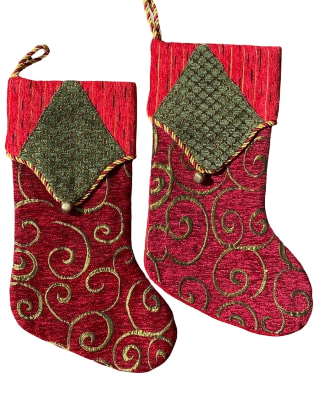 D&F Designs Elegant Red Tapestry Christmas Stockings Set os 2